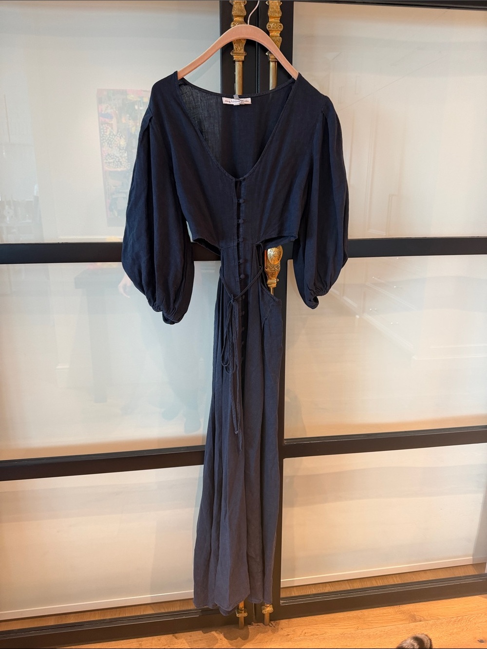 Young Fabulous & Broke Navy Button-Front Maxi Dress with Balloon Sleeves